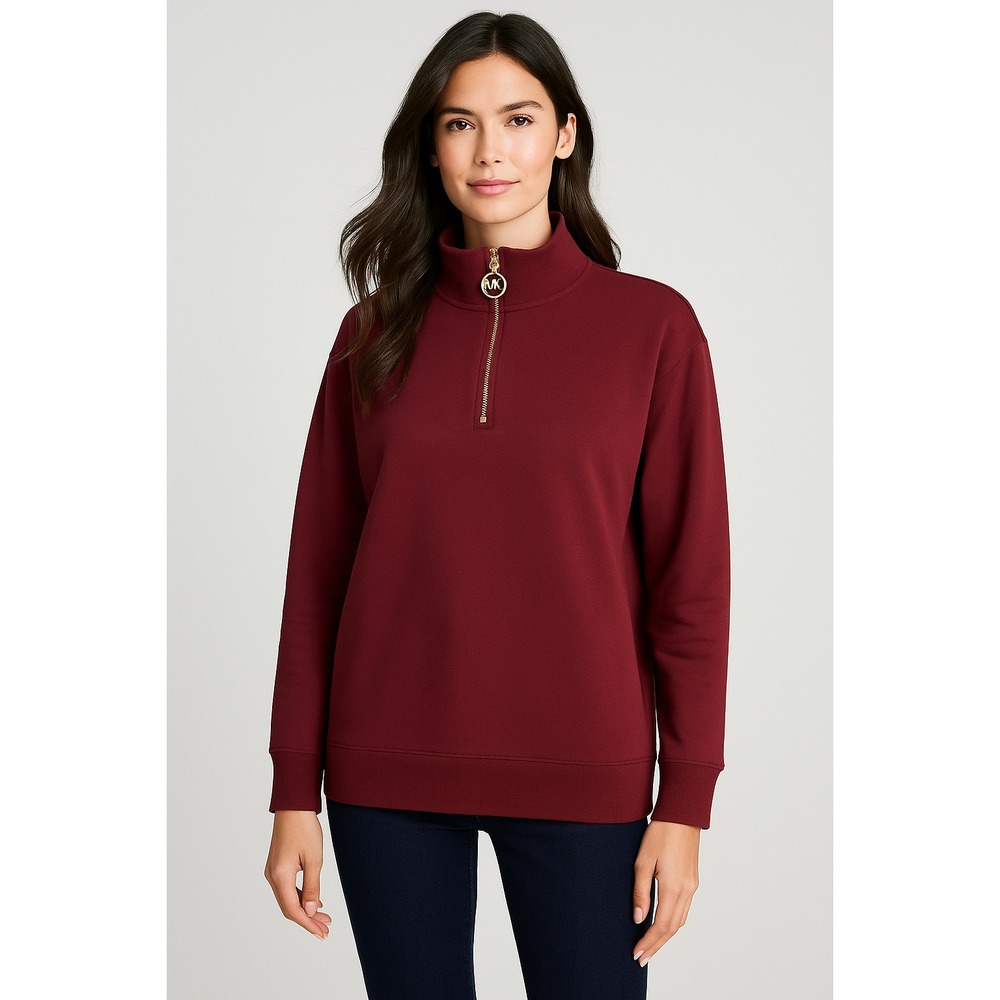 Michael Kors Sweatshirt Womens L Maroon Quarter Zip Mock Neck Athleisure Workout